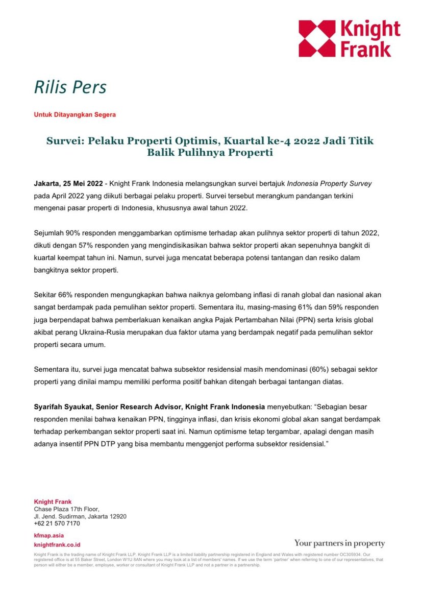 Rilis Pers - Pelaku Properti Optimis, Kuartal ke-4 2022 Jadi Titik Balik Pulihnya Properti | KF Map – Digital Map for Property and Infrastructure in Indonesia